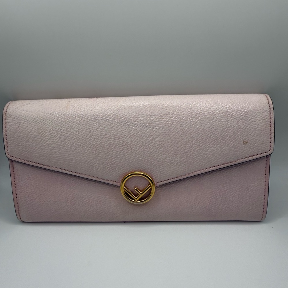 Authentic FENDI pink nude leather long Continental wallet
